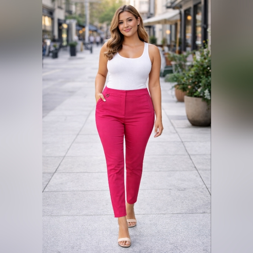 Adrianna Papell Fuchsia Pink Ankle Tailored Stretchy Pants